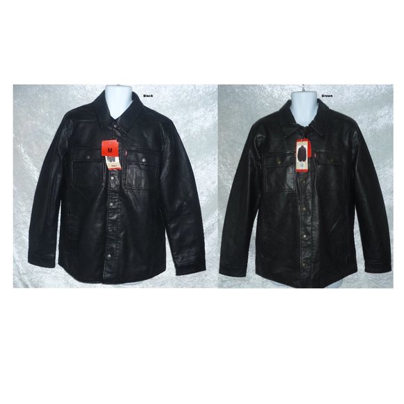 Men's Trucker Jacket Levi's Faux Leather Sherpa Lined size M NEW - Picture 1 of 8